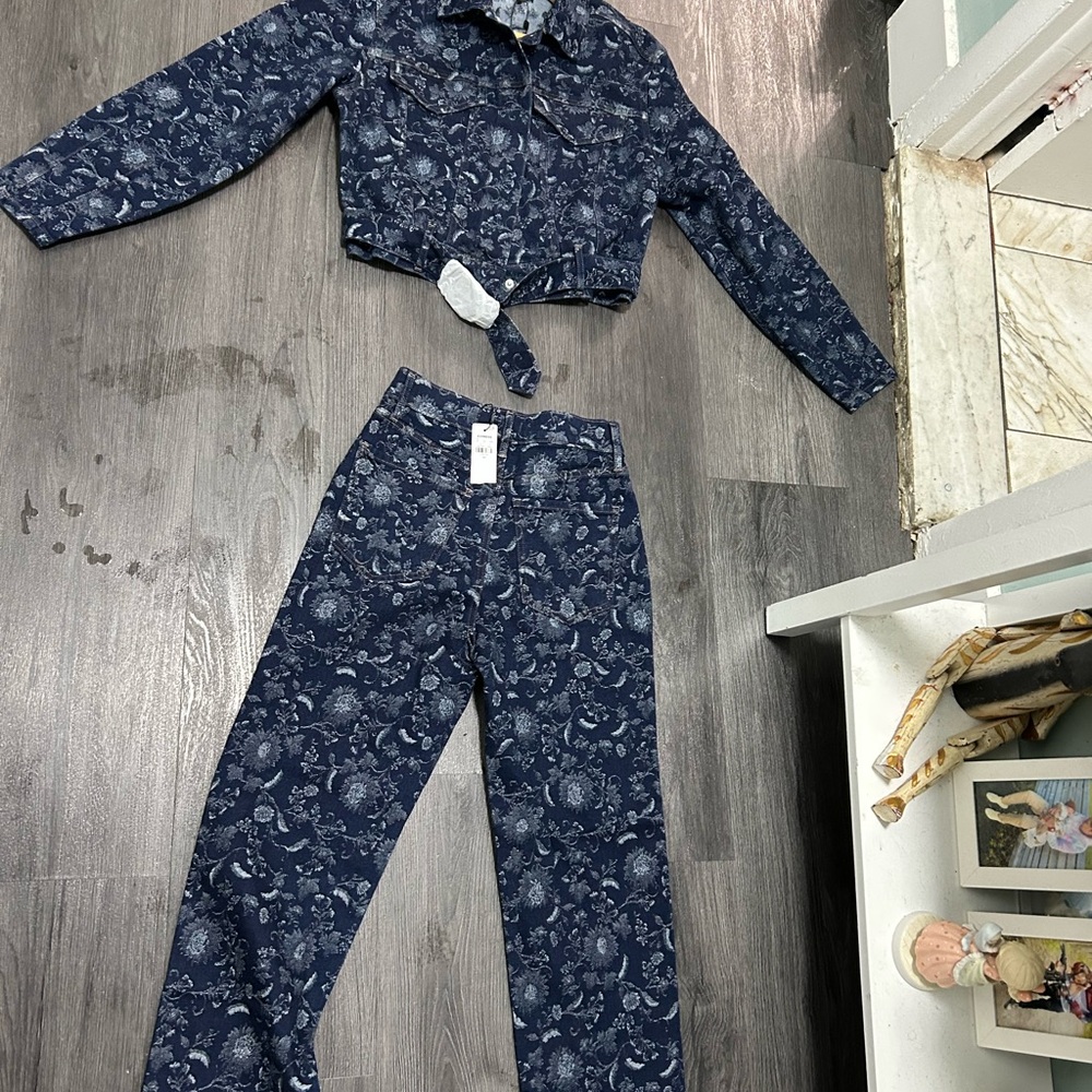 Express Blue Patterned Jean Jacket - Picture 4 of 9